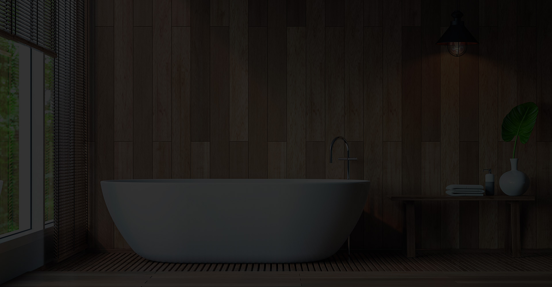 Elegantná kúpeľňa s voľne stojacou vaňou a dreveným obkladom stien